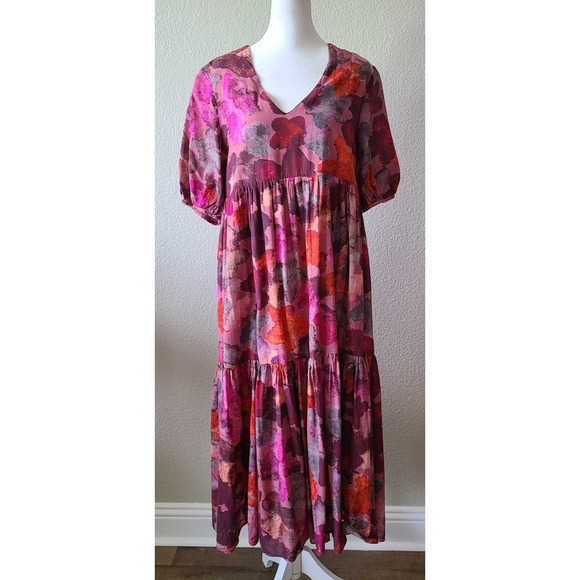 Anthropologie Vibrant Pink and Purple Midi Dress - Picture 2 of 14